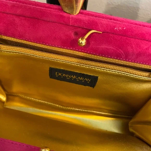 DONNA KAREN VINTAGE NWOT PINK SUEDE CROSSBODY/CLUTCH - Picture 6 of 13